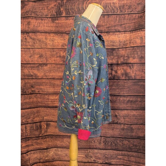 VTG Quacker Factory Artsy Demin Embroidered Garden Shacket Shirt Sz XS - Picture 3 of 12